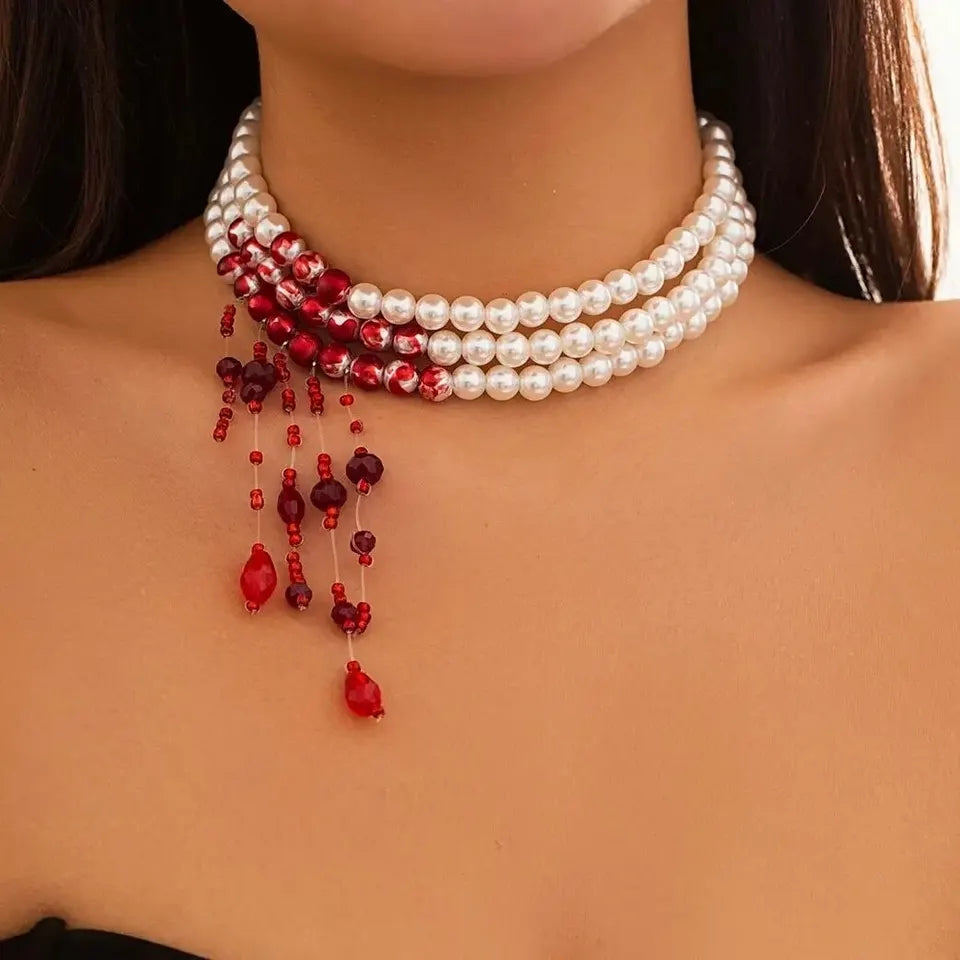 Blood Pearl Tassel Necklace