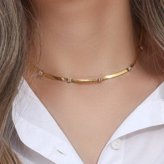 Zircon Herringbone Chain Choker Necklace