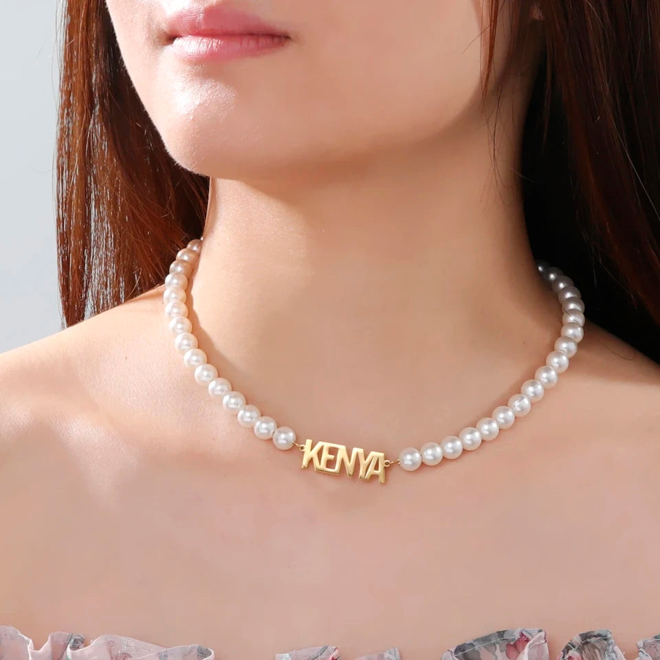 Custom Pearl Name Necklace