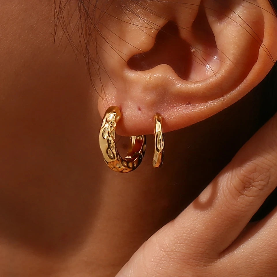 Hammered Gold Plated Hoop Earrings