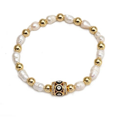 Evil Eye Pearl and Bead Bracelet