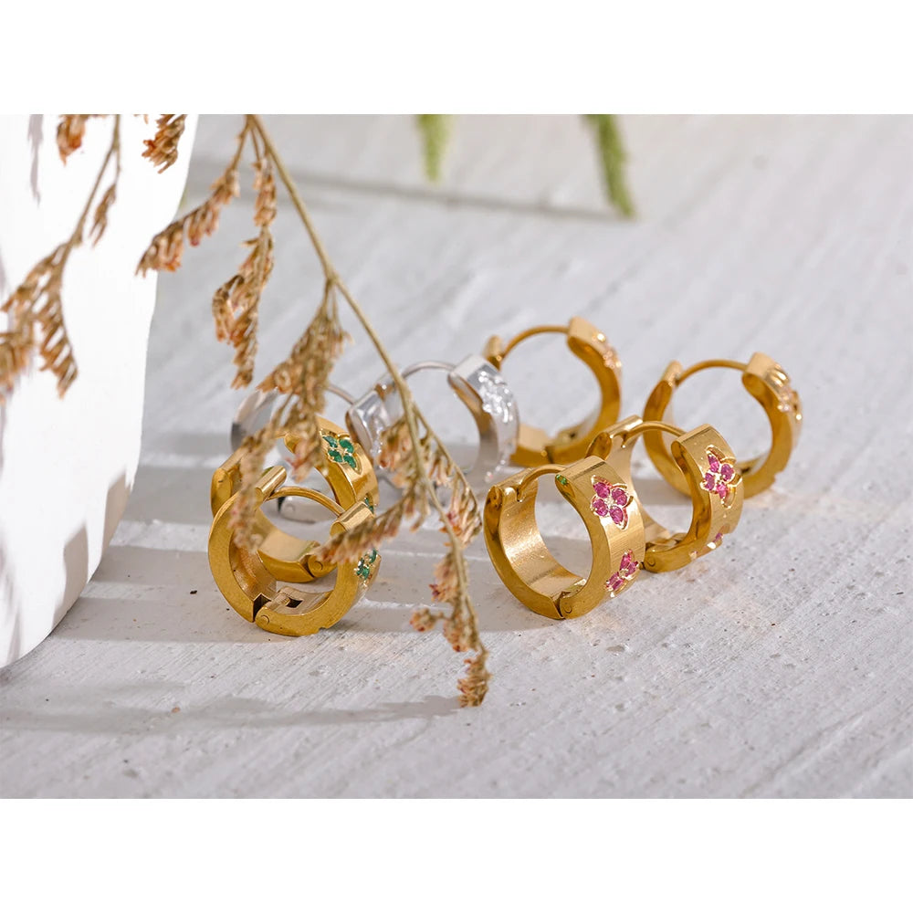 Coloured Hoop Waterproof Zirconia Earrings