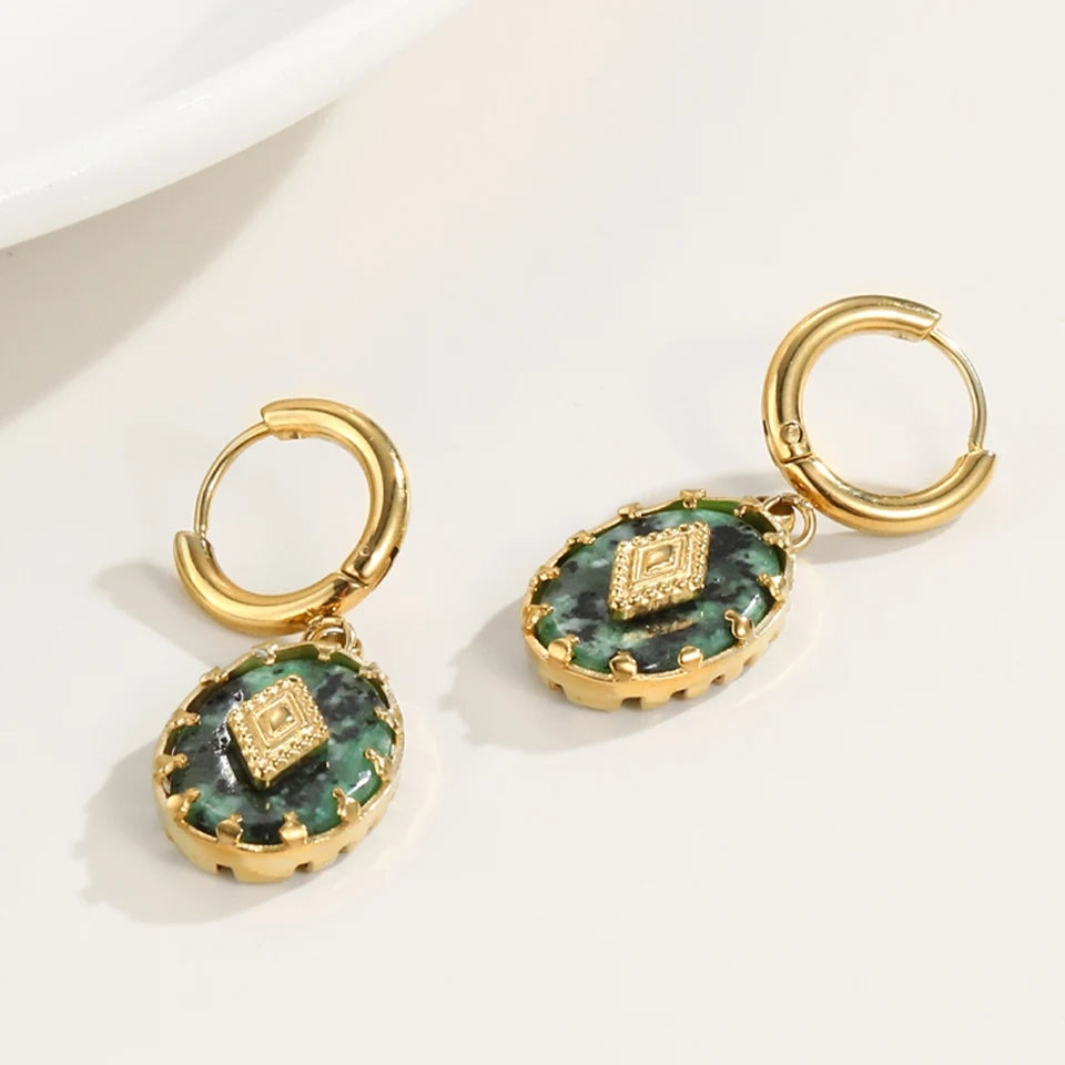 Turquoise Natural Stone Gold Earring