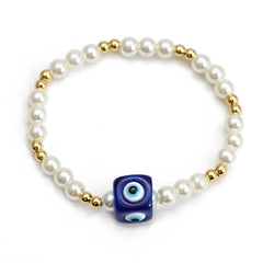 Evil Eye Adjustable Pearl/Bead Bracelet