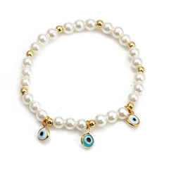 Evil Eye Adjustable Pearl/Bead Bracelet