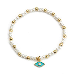 Evil Eye Adjustable Pearl/Bead Bracelet