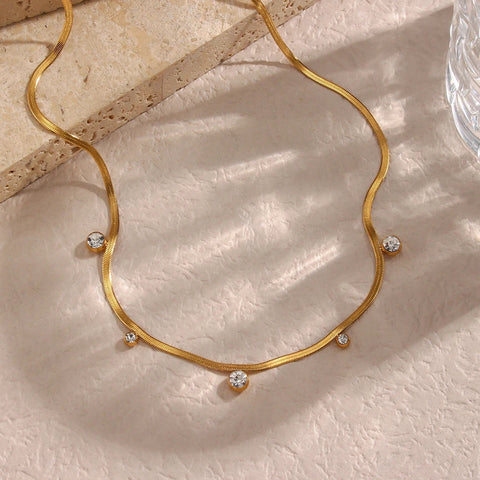 Charm ChokerHerringbone Chain Crystal Beads Pendant