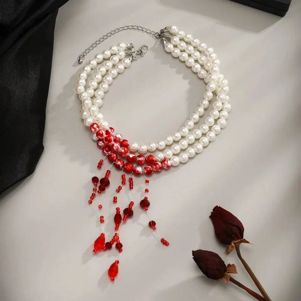 Blood Pearl Tassel Necklace