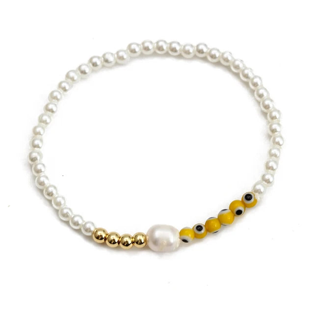 Evil Eye Adjustable Pearl/Bead Bracelet