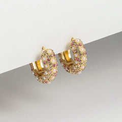 Pearl Rhinestone Huggies Earrings