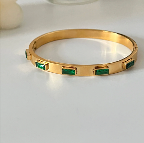 Green and White Zircon Cuff Bangle