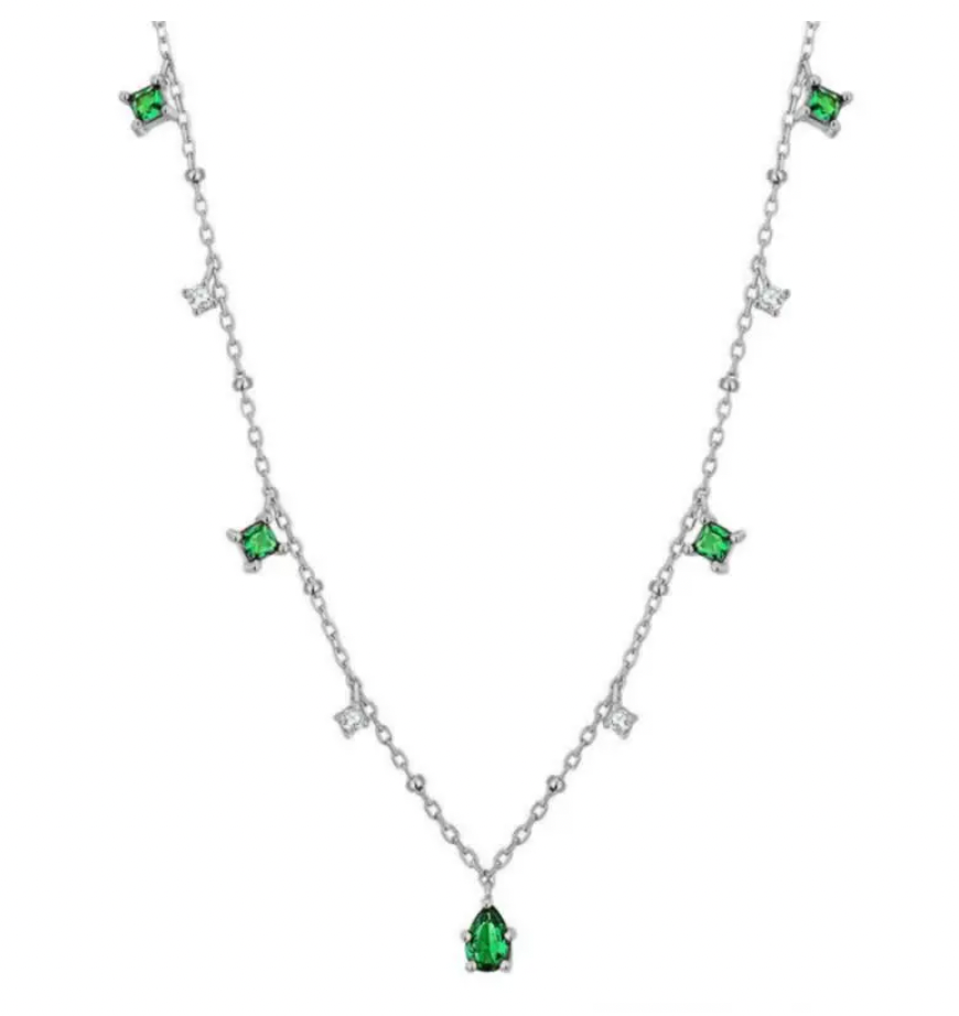 Green Zirconia Charm Choker Necklace