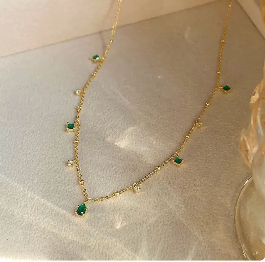 Green Zirconia Charm Choker Necklace