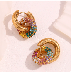 Shiny Multi Coloured Crystal Ring Drop Earrings