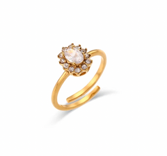 Oval Flower Coloured Zircon Adjustable Ring