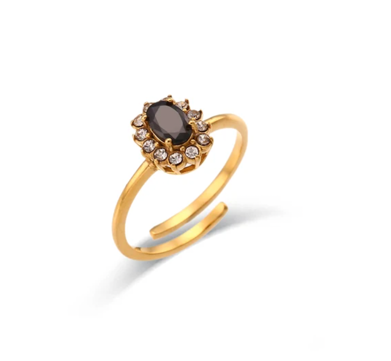 Oval Flower Coloured Zircon Adjustable Ring