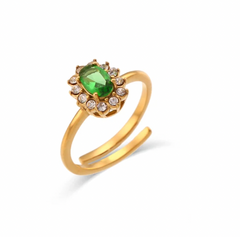 Oval Flower Coloured Zircon Adjustable Ring