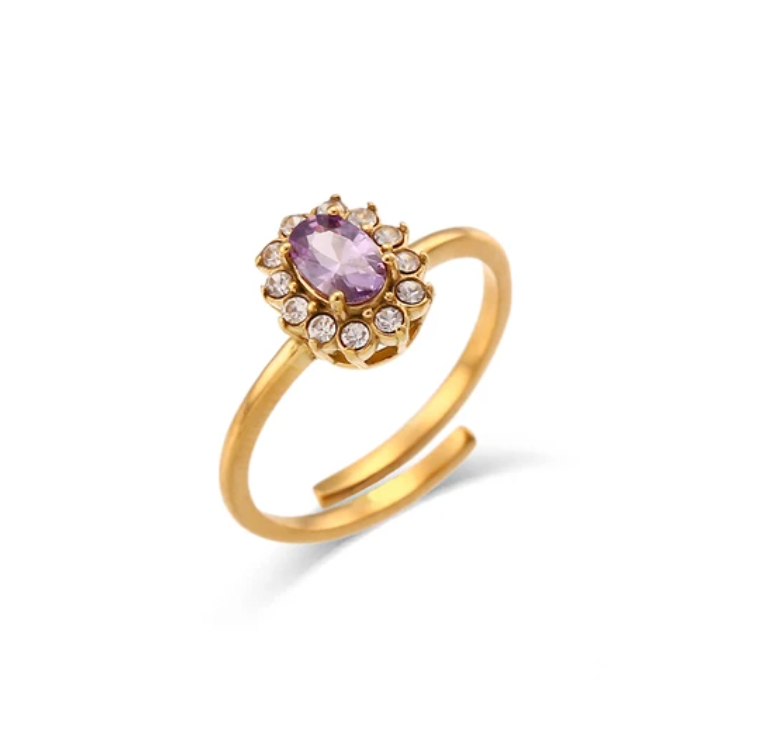 Oval Flower Coloured Zircon Adjustable Ring