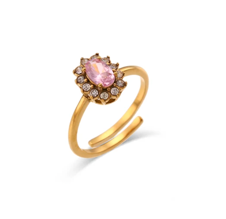 Oval Flower Coloured Zircon Adjustable Ring