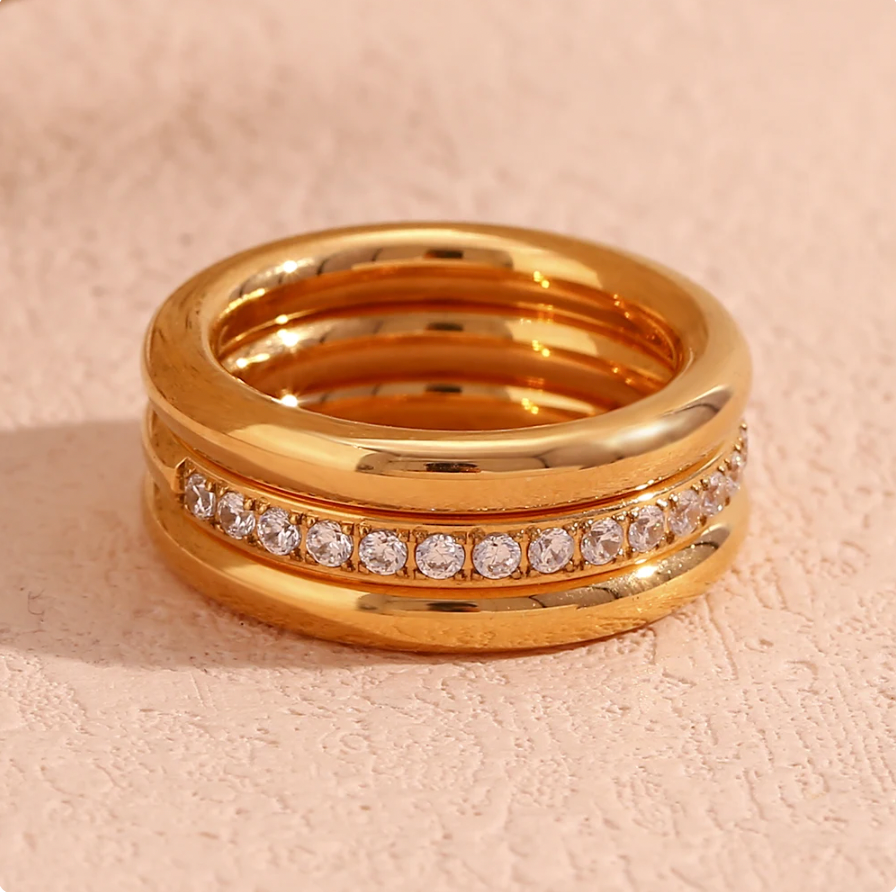 Gold Plated Zircon Ring Set of 3