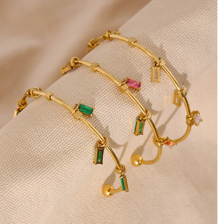 Zirconia Colourful Pendant Bracelet Bangle