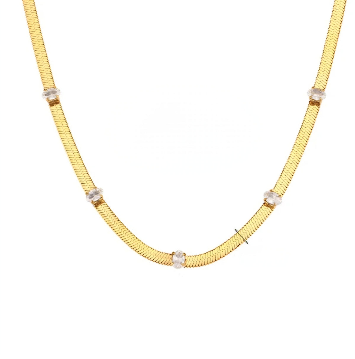 Zircon Herringbone Chain Choker Necklace